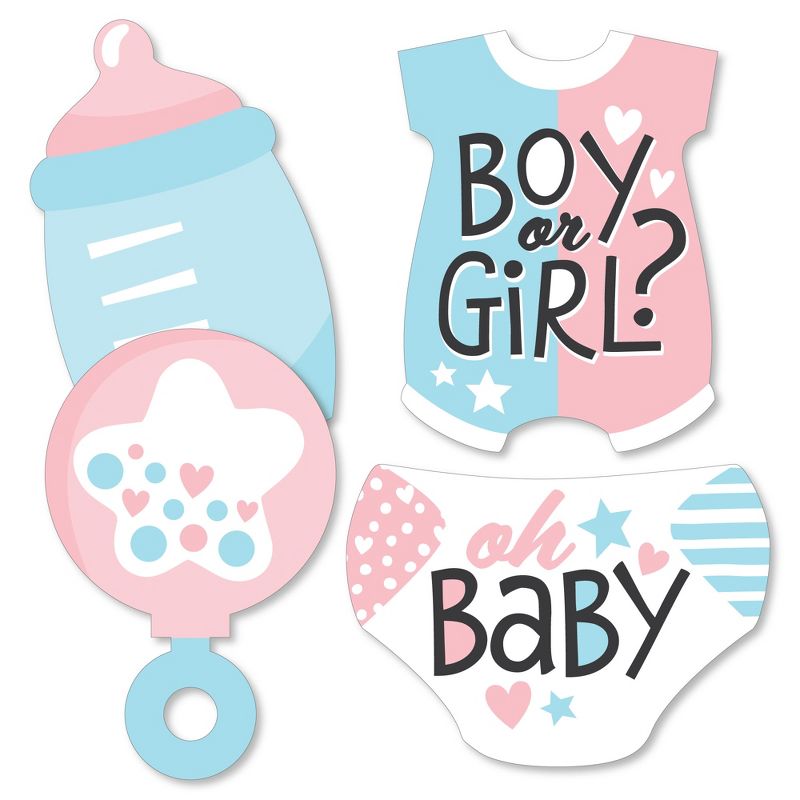 Big Dot of Happiness Baby Gender Reveal - Baby Bodysuit, Bottle, Rattle, and Diaper Decorations DIY Team Boy or Girl Party Essentials - Set of 20, 2 of 7