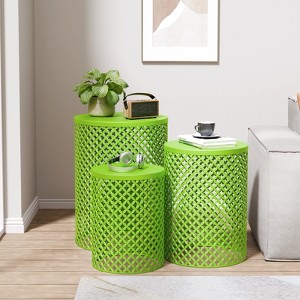 VisioGear Patio End Tables, 3-pcs Patio End Tables, Indoor Outdoor Nesting End Carved Trellis Design Side Table, Green, 12.5"*12.5"*16.5" - 1 of 4