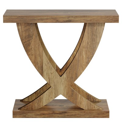 FONTOI 23.6" End Table with Cross Fishtail Support, Narrow Side Table for Living Room, Small Spaces, Easy Assembly, Brown, 11.81"*23.62"*23.62"