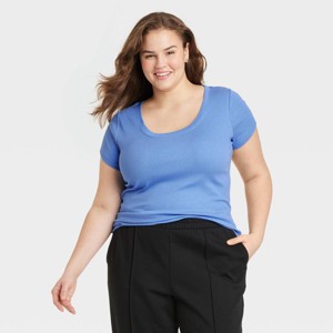 Women's Slim Fit Short Sleeve Ribbed Scoop Neck T-Shirt - A New Day™ - 1 of 3