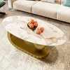 PAGED Petal Shaped Wooden Coffee Table, Modern Side Table with Rattan Shelf and Unique Tabletop, 31.5" Bedside Table for Living Room, Bedroom - 2 of 4