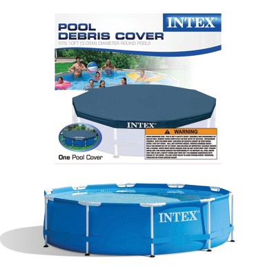 Metal Frame Above Ground Swimming Pool w/ 10 Foot Round Swimming Pool Cover