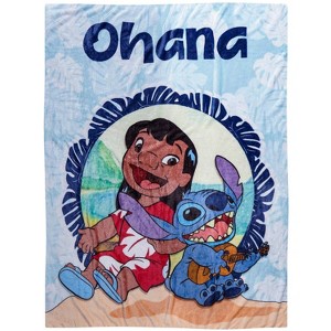 Disney Lilo & Stitch Blanket Ohana Means Family Ukulele at Beach 48"X60" Multicolored - 1 of 4