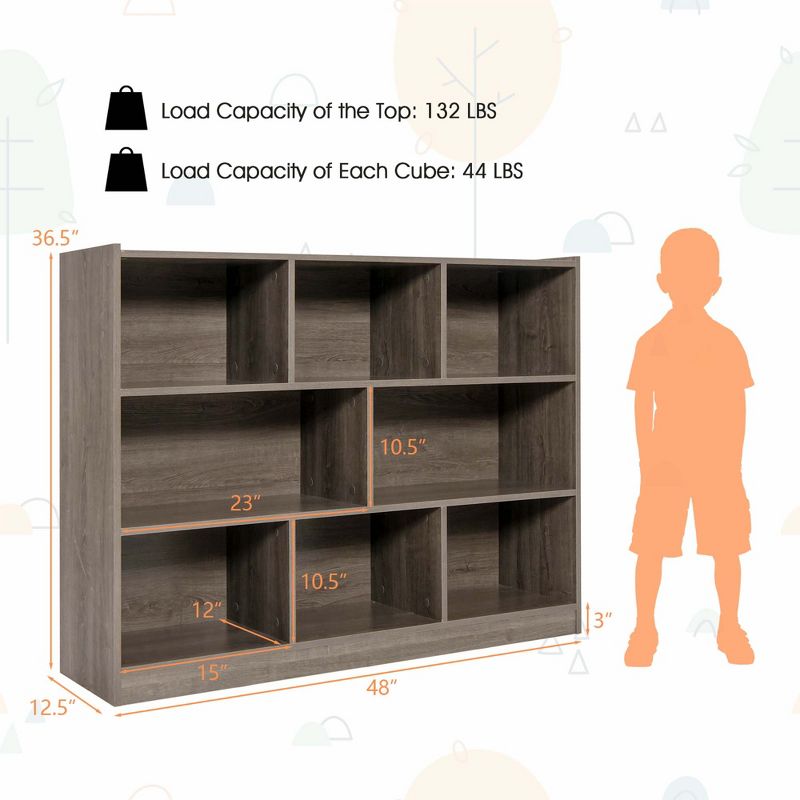 Costway 3-tier Open Bookcase 8-Cube Bookshelf Storage Display Cabinet French Oak Grey/White/Yellow/Natural, 3 of 11
