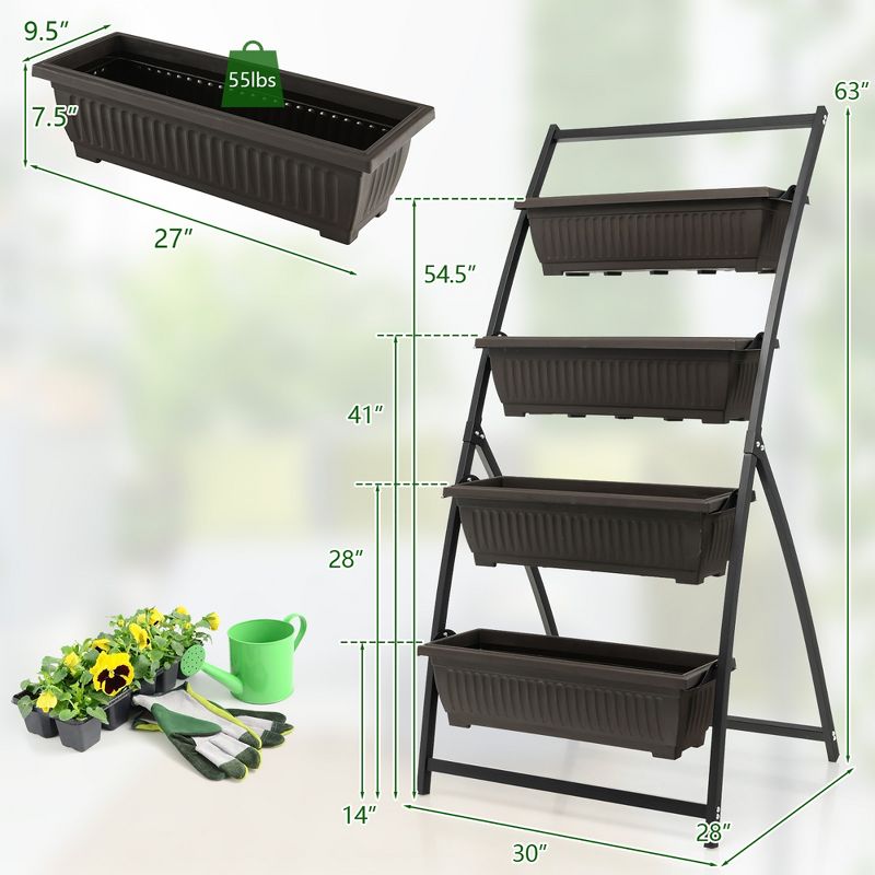 Costway 2PCS 5 FT 4-Tier Vertical Raised Garden Bed Elevated Planter w/4 Container Boxes, 4 of 10