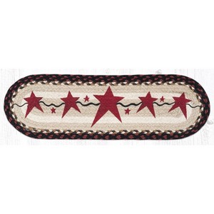 Earth Rugs Primitive Stars Burgundy Oval Stair Tread 27"x8.25" – Rustic Farmhouse Style - 1 of 3