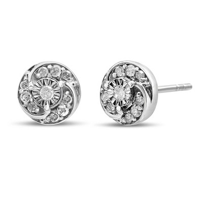 Haus of Brilliance Silver 1/4 Cttw Round Diamond Spiral Halo Cluster Stud Earrings