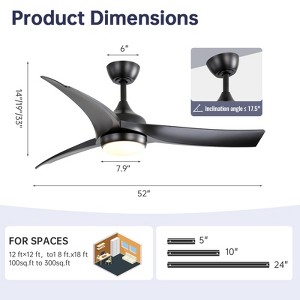 High CFM Ceiling Fans with Lights and Remote Reversible Quiet DC Motor 6 Speeds Dimmable 52'' Modern Ceiling Fan for Bedroom Kitchen Outdoor Patios - 1 of 4