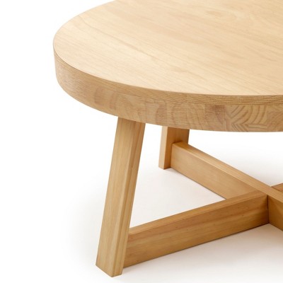 Blonde Solid Pine Round Coffee Table with Wirebrush Finish