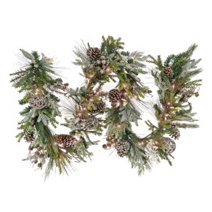 HGTV Home Collection 9ft Pre Lit Artificial Christmas Garland, Mixed Branch Tips , Decorated with Pinecones, Berries, Snowflakes, and Ornaments - 1 of 4