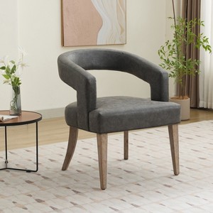 Hrinhom 25.8"W Barrel Open Back Accent Chair,Modern Upholstered Dining Chairs with Wood Legs - 1 of 4