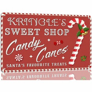 Lomsoe Kringle's Sweet Shop Candy Canes Tin Sign Funny Christmas Metal Signs Retro Santa Sign Christmas Wall Art Decor For Home Cafe Shop 8x12 Inch - 1 of 1
