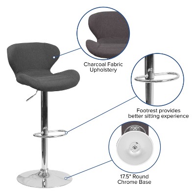 Contemporary Charcoal Swivel Barstool with Adjustable Wood & Metal Base