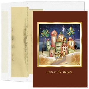 Masterpiece Studios Holiday Collection 16-Count Boxed Christmas Cards with Foil-Lined Envelopes, 7.8" x 5.6", Gold Trimmed Nativity (965700) - 1 of 1