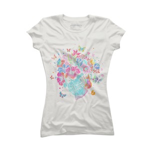 Junior's Design By Humans Floral Butterfly Skull Funny Halloween Costume Hippie Flower By JeilJersey T-Shirt - 1 of 3
