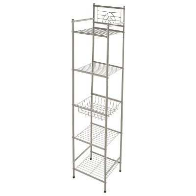 Five Tier Freestanding Bathroom Storage Shelves Silver - Bath Bliss