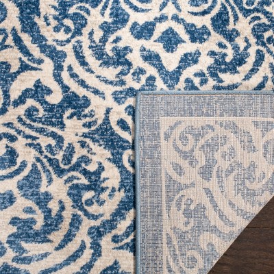 Navy and Cream 3' x 5' Synthetic Damask Area Rug