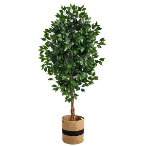 Nearly Natural 6’ Ficus Artificial Tree with Natural Trunk in Handmade Natural Cotton Planter - 1 of 1