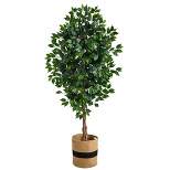 Nearly Natural 6’ Ficus Artificial Tree with Natural Trunk in Handmade Natural Cotton Planter