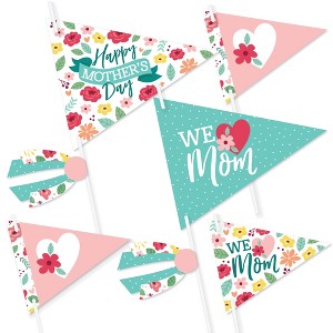 Big Dot of Happiness Colorful Floral Happy Mother's Day - Triangle We Love Mom Party Photo Props - Pennant Flag Centerpieces - Set of 20 - 1 of 4
