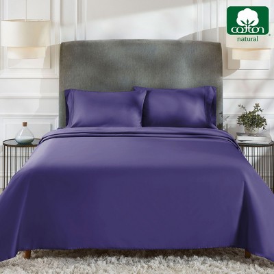 California King Dark Purple Cotton Sateen Deep Pocket Sheet Set