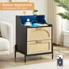 Garvee Rattan Nightstand with Charging Station and LED Lights, Bedside Table with 2 Storage Rattan Drawer,Storage End Table, for Living Room,Bedroom - 2 of 4