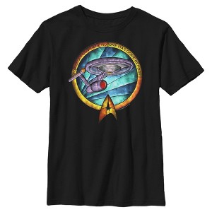 Boy's Star Trek USS Enterprise Stained Glass To Boldly Go T-Shirt - 1 of 4