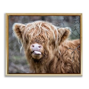 Stupell Industries Baby Cattle Licking Lips Floating Frame Canvas Art, Gold, 31" x 25" - 1 of 4