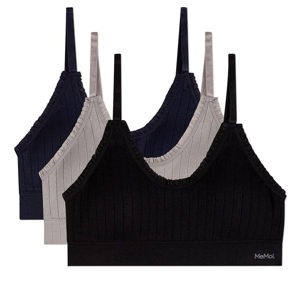 Memoi 3 Pack Women's Seamless Ribbed Ruffle-Trim Tag-Free Padded Bras - thumbnail 10