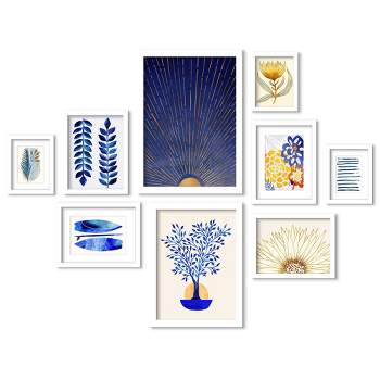 Americanflat Coastal Botanical (Set Of 9) Botanical Blue Framed Matted Gallery Wall Art Set