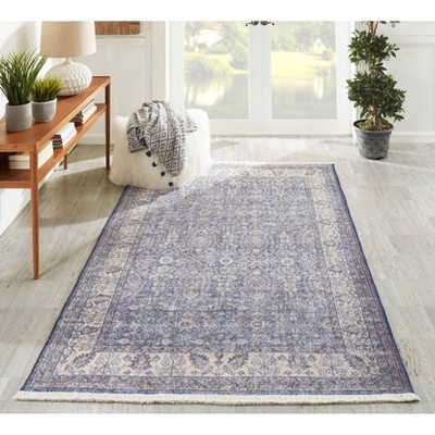 Helena Blue and White Cotton Blend Rectangular Rug 3' x 5'