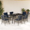 vidaXL Outdoor 7-Piece Patio Dining Set - Gray Poly Rattan with Navy Blue Cushions, Black Tempered Glass Table Top, Weather-Resistant - 2 of 4