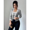 Women's Contrast Trim Two-Piece Set Long Sleeve Cropped Cardigan with Tank Top - 3 of 4