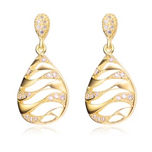 Guili Sterling Silver Drop Earrings with Clear Round CZ in Rose, Gold, or Rhodium Plating – A Timeless and Elegant Jewelry Collection Essential - 1 of 4