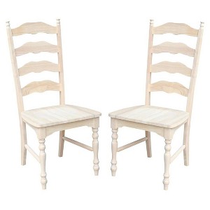 International Concepts Set of 2 Maine Ladderback Chair Unfinished : Hardwood Frame, Armless Design, 225 lb Capacity - 1 of 4