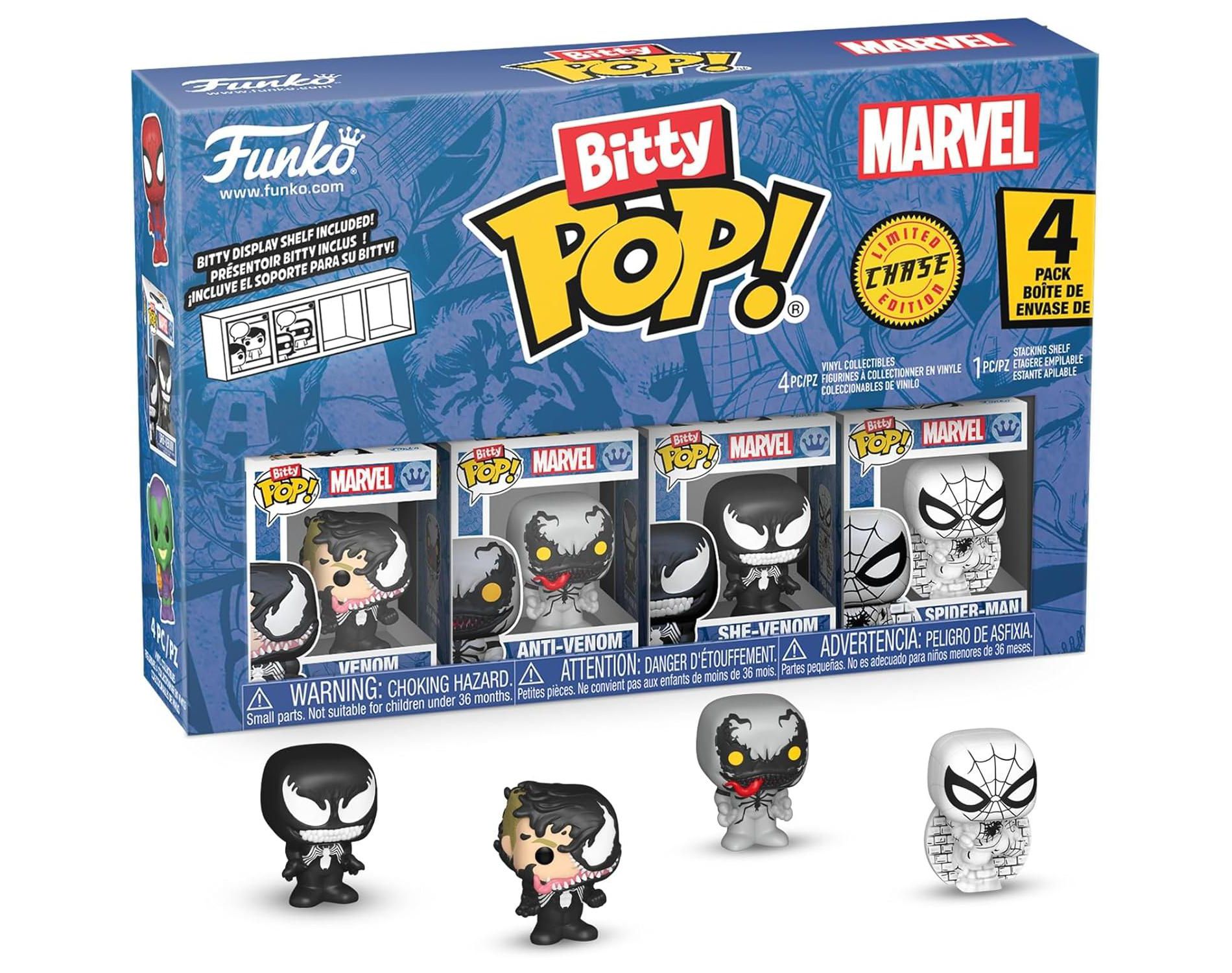 Funko Pop! Bitty: Spider-Man - Venom, Anti-Venom, She-Venom, & Mystery Figure 4 Pack