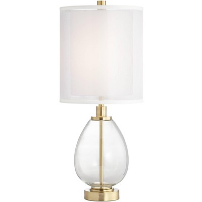 Pacific Coast Lighting Sophie 29" Tall Teardrop Modern End Table Lamp USB Port Gold Clear Brass Finish Glass Single Double Shade Living Room Charging