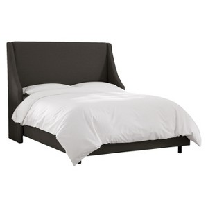California King Swoop Arm Wingback Bed Linen Charcoal - Skyline Furniture, Linen Grey
