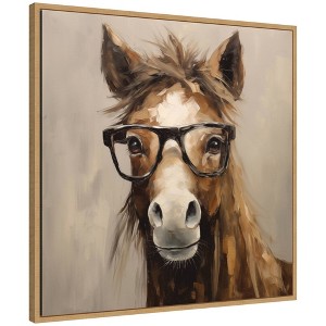 Kate & Laurel All Things Decor 30"x30" Sylvie Hay Those are My Glasses Horse Framed Canvas by The Creative Bunch Studio Natural - 1 of 4