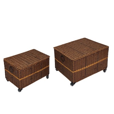 VIP Artificial 22 in. Brown Woven Wheeled Storage Basket