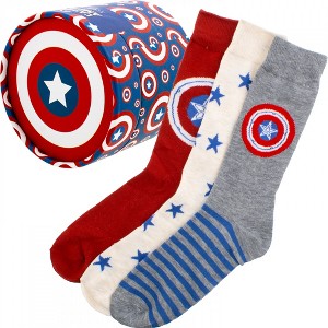Mens Captain America 3-Pair Crew Socks in Shield Tin - 1 of 4