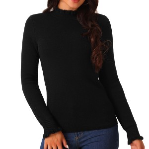 Seta T Women's Mock Neck Long Sleeve Fluffy Cuff Sweater - 1 of 4