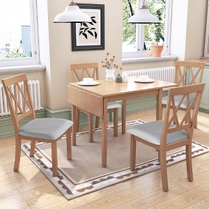 3/5 Piece Extendable Dining Table Set Dining Set Small Dinette with Drop Leaf Dining Table and Upholstered Chairs, Natural/Espresso/Brown-ModernLuxe - 1 of 4