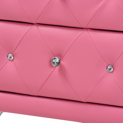 Pink Faux Leather Upholstered Full Size Bed with Nightstands