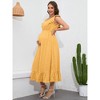 Clearlove Women Maxi Dresses Cap Short Sleeve V Neck  Dot High Waisted A-Line Ruffle Tiered Dress - 2 of 4