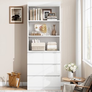 70" H Bookshelf with 3 Drawers, Wooden Bookcase with Open Shelves, Freestanding Display Storage Cabinet for Living Room, Bedroom, Kitchen, Office - 1 of 4