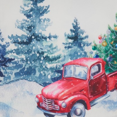 Multicolor Christmas Truck Polyester Table Runner, 16" x 70"