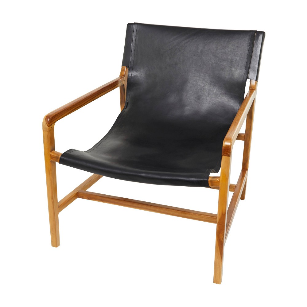 Photos - Garden Furniture Contemporary Modern Genuine Leather Lounge Sling Chair Black - Olivia & Ma