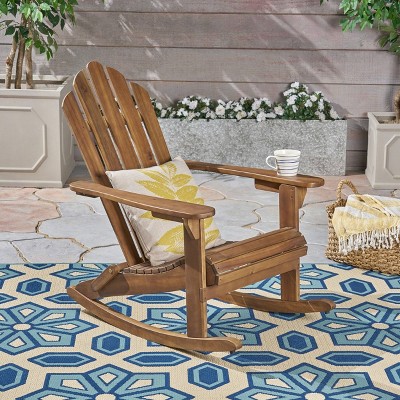 Cara Dark Brown Acacia Wood Adirondack Rocking Chair