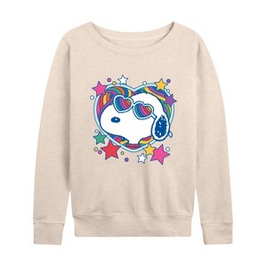 Women's - Peanuts - Snoopy Groovy Heart Lightweight French Terry Wide Neck Long Sleeve Shirt - 1 of 4
